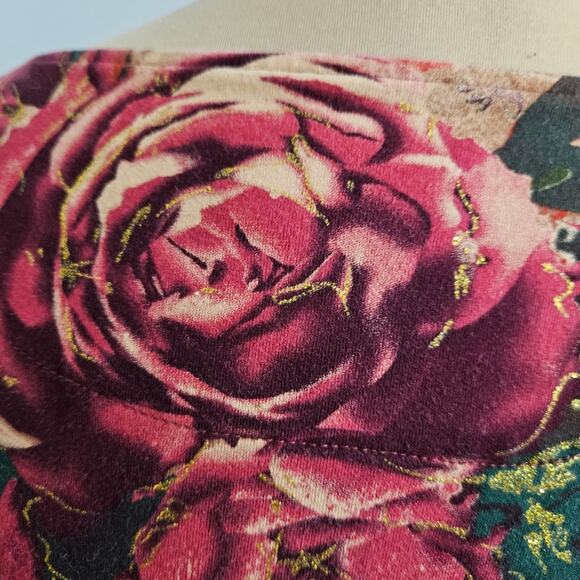 Coldwater Creek Womens Beaded Embellished Rosette Floral Top Red Pink Medium - Picture 10 of 12